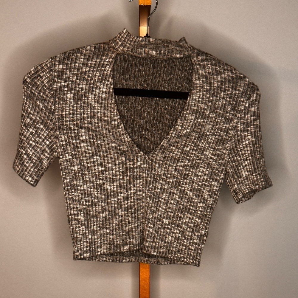 Marbled Gray Knit Crop Top